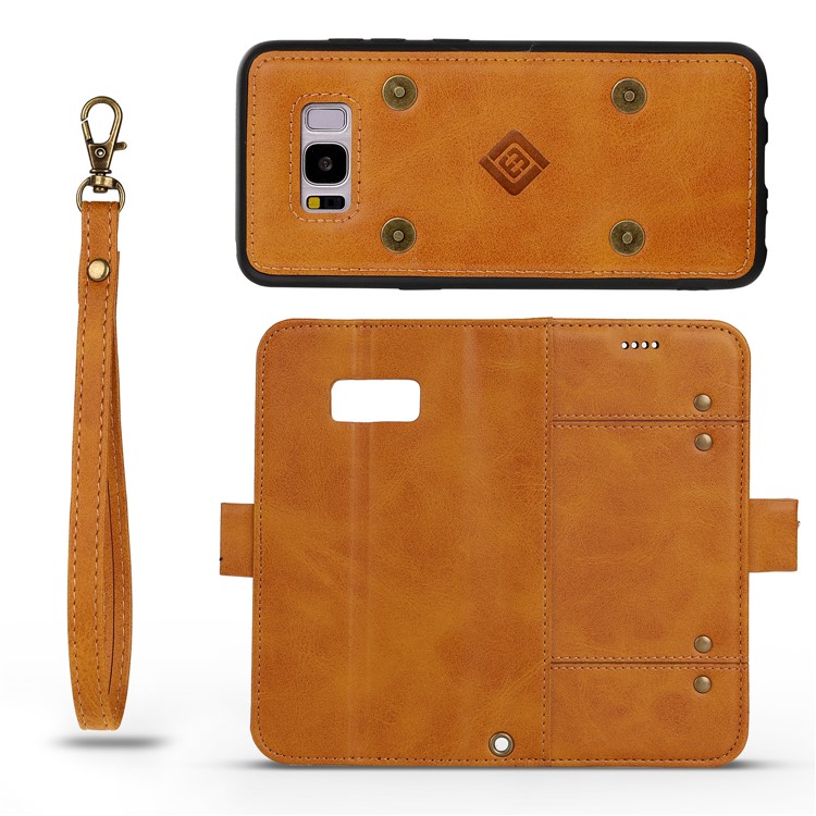 LC.IMEEKE Removable TPU Back Shell + Leather Wallet Phone Case for Samsung Galaxy S8+ SM-G955 - Brown-13
