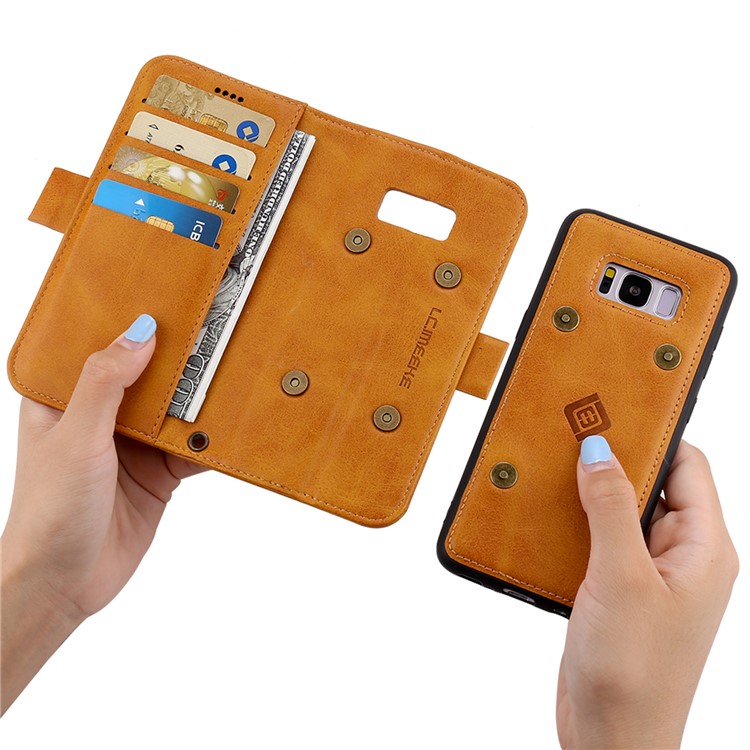LC.IMEEKE Removable TPU Back Shell + Leather Wallet Phone Case for Samsung Galaxy S8+ SM-G955 - Brown-5