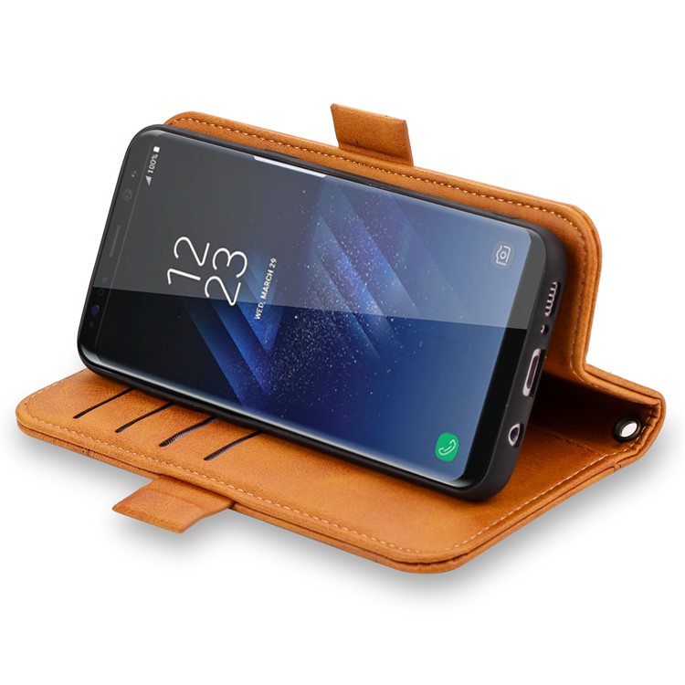 LC.IMEEKE Removable TPU Back Shell + Leather Wallet Phone Case for Samsung Galaxy S8+ SM-G955 - Brown-9