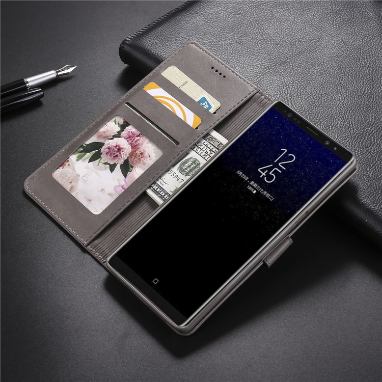 LC.IMEEKE Leather Wallet Shell with Stand for Samsung Galaxy Note 8 N950 - Grey-10