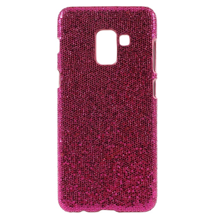 Leather Coated PC Phone Casing Cover for Samsung Galaxy A8 (2018) - Rose Glittery Sequins-1