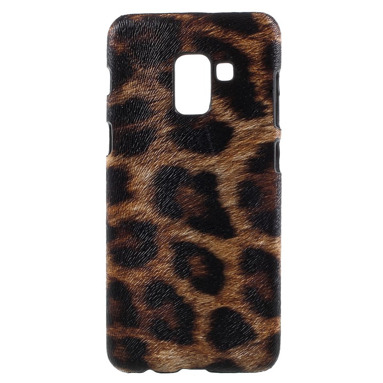 Leather Coated PC Phone Accessory Casing for Samsung Galaxy A8 Plus (2018) - Brown Leopard Texture-1