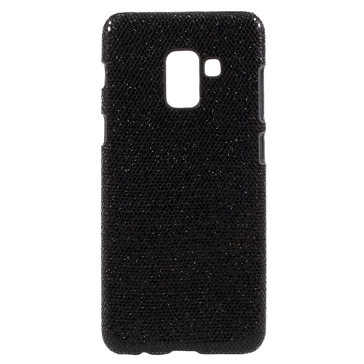 Leather Coated PC Phone Casing Cover for Samsung Galaxy A8 Plus (2018) - Black Glittery Sequins-1