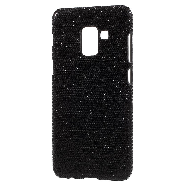 Leather Coated PC Phone Casing Cover for Samsung Galaxy A8 Plus (2018) - Black Glittery Sequins-2