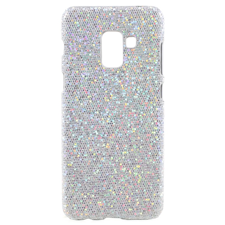 Leather Coated PC Mobile Case for Samsung Galaxy A8 Plus (2018) - Silver Glittery Sequins-1