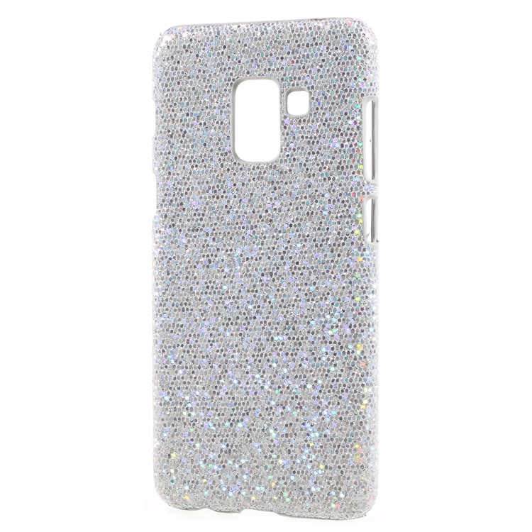Leather Coated PC Mobile Case for Samsung Galaxy A8 Plus (2018) - Silver Glittery Sequins-2