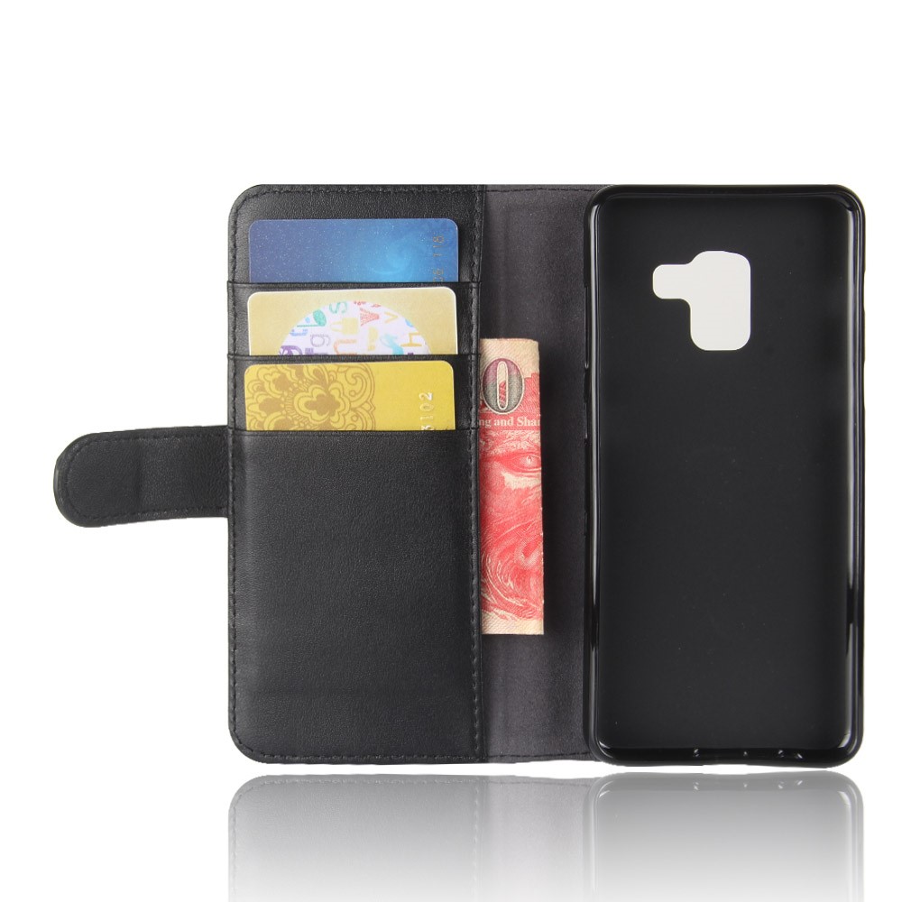 Genuine Leather Wallet Stand Phone Case for Samsung Galaxy A8 (2018) - Black-4