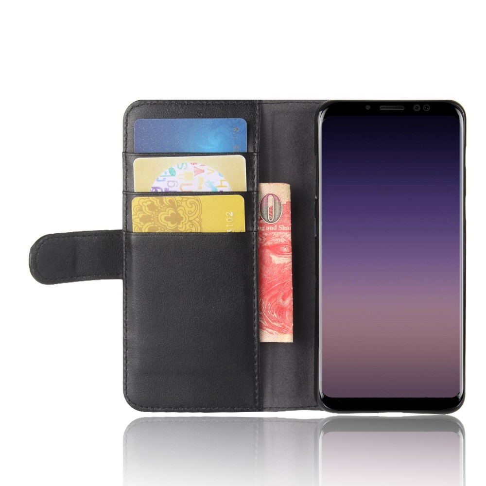 Copertina Per Telefoni Per Portafoglio in Pelle Vera Per Samsung Galaxy A8 (2018) Shell in Pelle di Cellulare - Nero