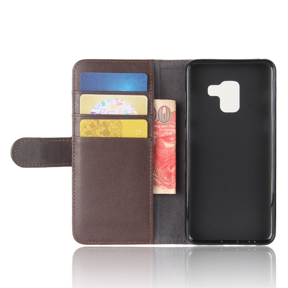 Genuine Leather Wallet Stand Phone Cover for Samsung Galaxy A8 (2018) - Coffee-4