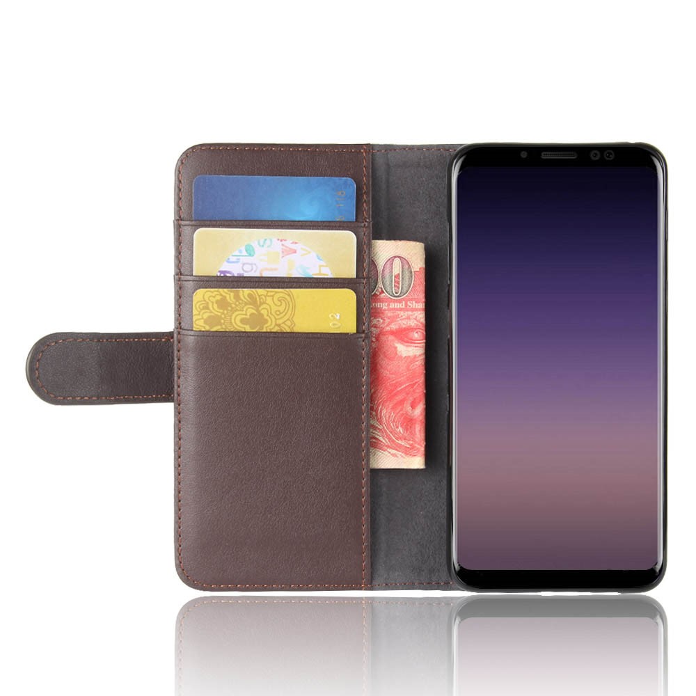 Genuine Leather Wallet Stand Phone Cover for Samsung Galaxy A8 (2018) - Coffee-5