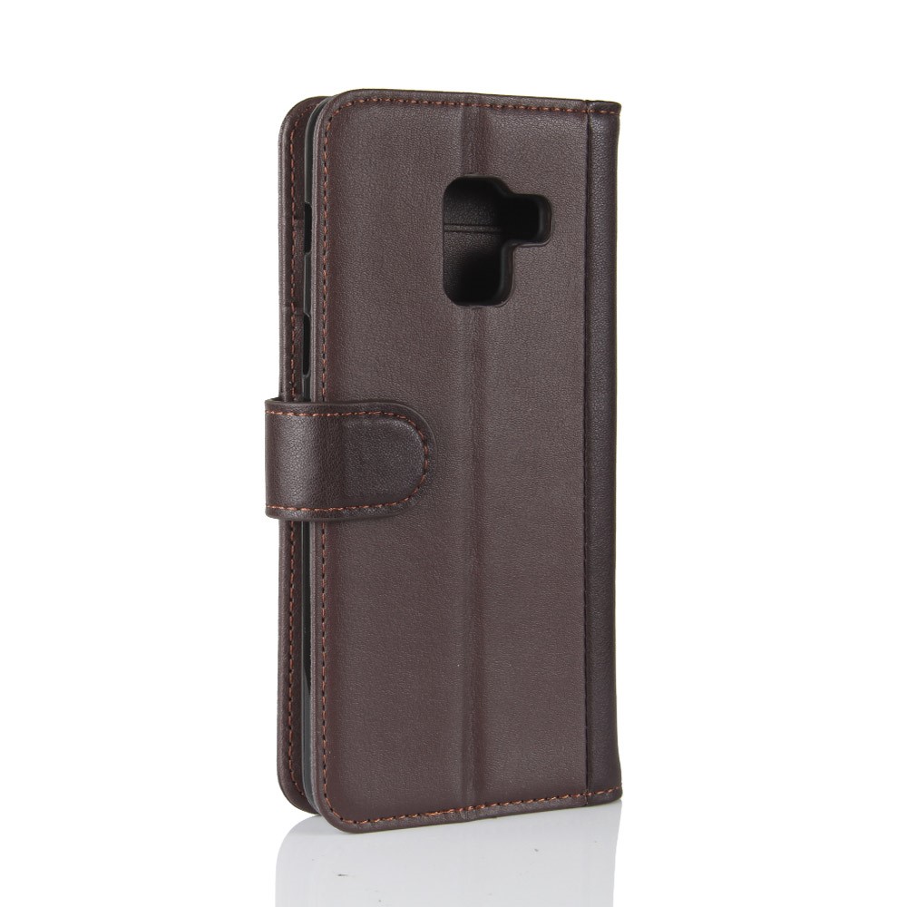 Genuine Leather Wallet Stand Phone Cover for Samsung Galaxy A8 (2018) - Coffee-7
