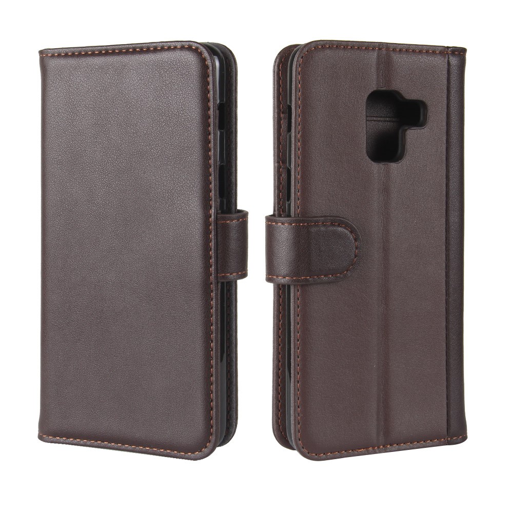 Genuine Leather Wallet Stand Phone Cover for Samsung Galaxy A8 (2018) - Coffee-8