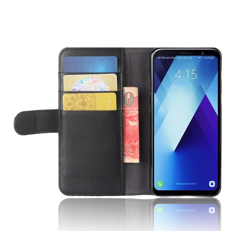 Genuine Leather Wallet Stand Phone Case for Samsung Galaxy A8 Plus (2018) - Black-5