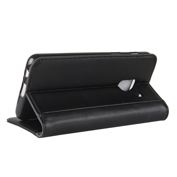 Genuine Leather Wallet Stand Phone Case for Samsung Galaxy A8 Plus (2018) - Black-6