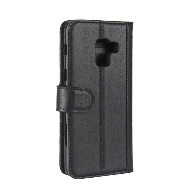 Genuine Leather Wallet Stand Phone Case for Samsung Galaxy A8 Plus (2018) - Black-7