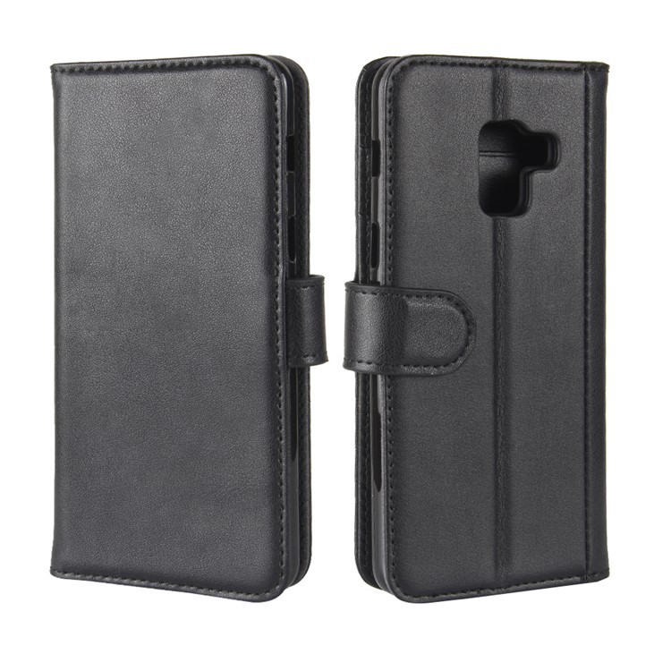 Genuine Leather Wallet Stand Phone Case for Samsung Galaxy A8 Plus (2018) - Black-8