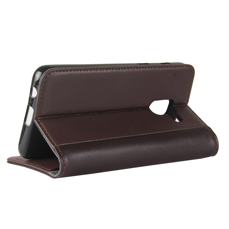 Genuine Leather Wallet Stand Phone Cover for Samsung Galaxy A8 Plus (2018) - Coffee-6