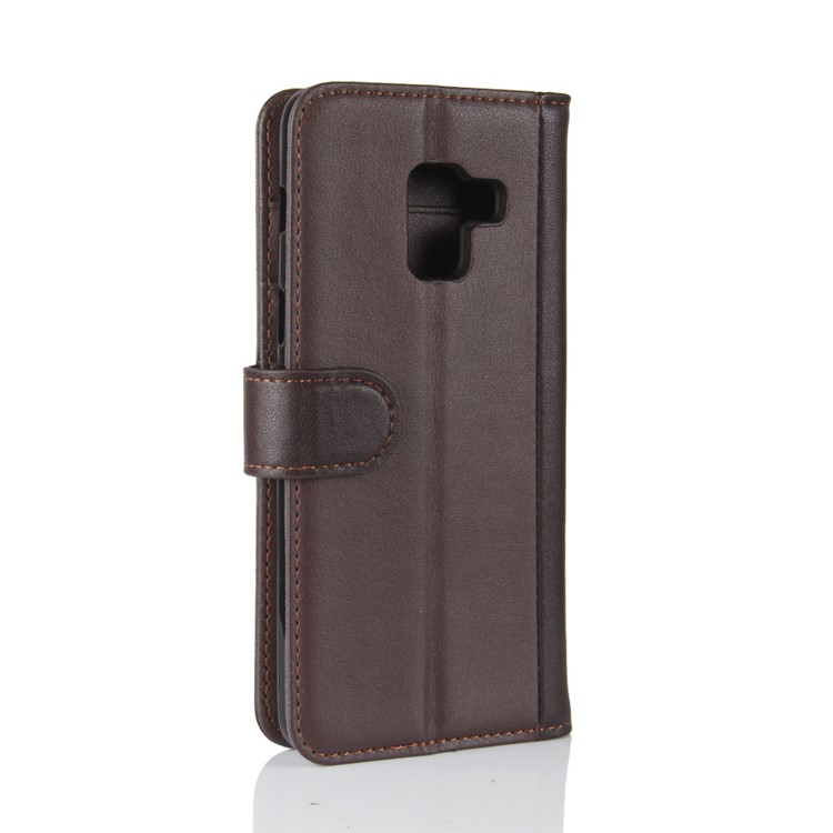 Genuine Leather Wallet Stand Phone Cover for Samsung Galaxy A8 Plus (2018) - Coffee-7