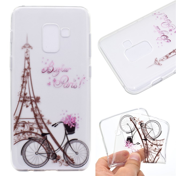 Pattern Printing TPU Cover Case for Samsung Galaxy A8 Plus (2018) - Eiffel Tower and Bicycle-1