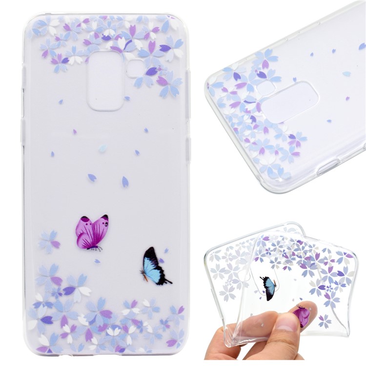 Pattern Printing TPU Cell Phone Case for Samsung Galaxy A8 Plus (2018) - Butterfly and Flower-1