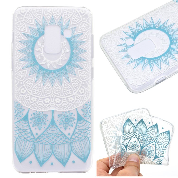 Pattern Printing TPU Case Cover for Samsung Galaxy A8 Plus (2018) - Blue Flower-1