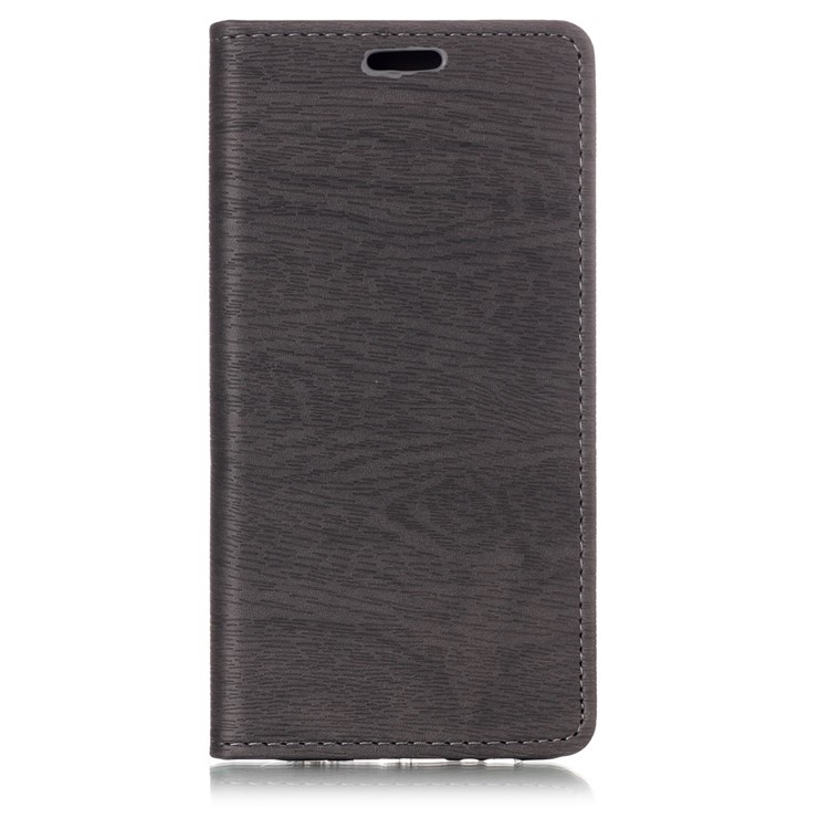 Wood Texture Magnetic Adsorption Leather Stand Cover for Samsung Galaxy A8 (2018) - Grey-1