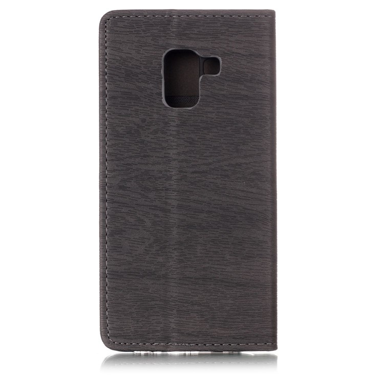 Wood Texture Magnetic Adsorption Leather Stand Cover for Samsung Galaxy A8 (2018) - Grey-2