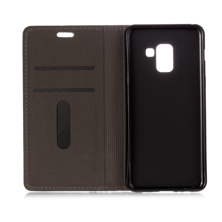 Wood Texture Magnetic Adsorption Leather Stand Cover for Samsung Galaxy A8 (2018) - Grey-3