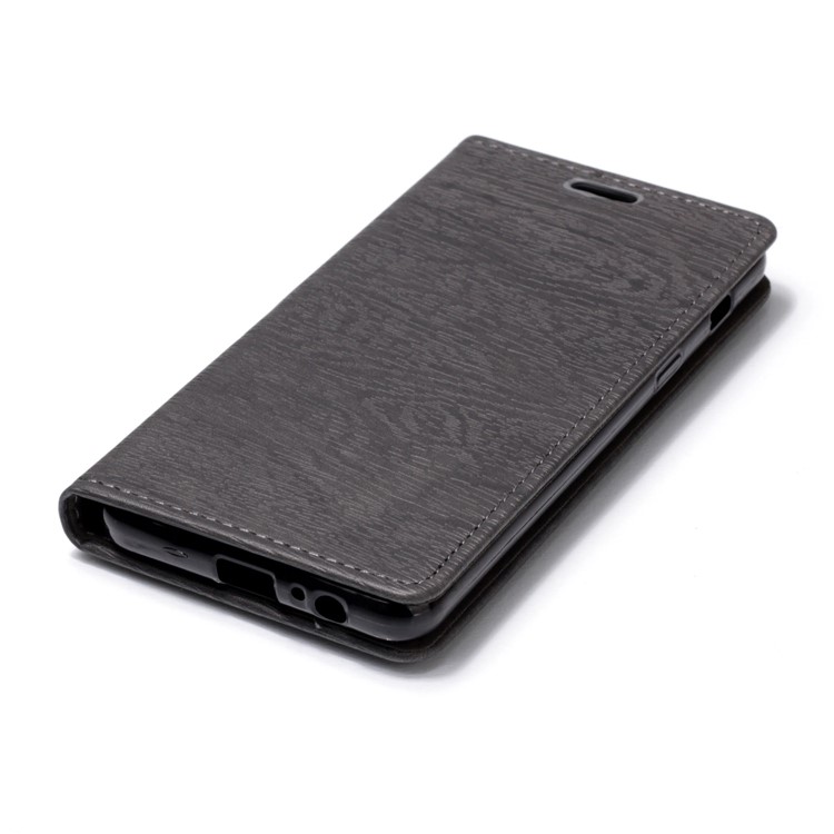 Wood Texture Magnetic Adsorption Leather Stand Cover for Samsung Galaxy A8 (2018) - Grey-5