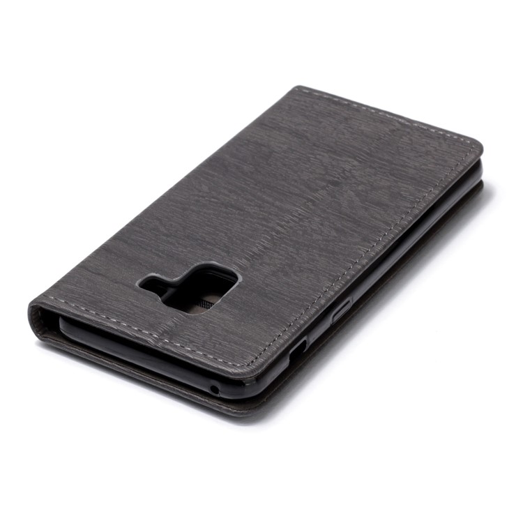 Wood Texture Magnetic Adsorption Leather Stand Cover for Samsung Galaxy A8 (2018) - Grey-6
