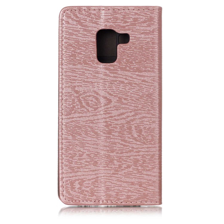 Wood Texture Magnetic Adsorption Leather Stand Shell for Samsung Galaxy A8 (2018) - Pink-2