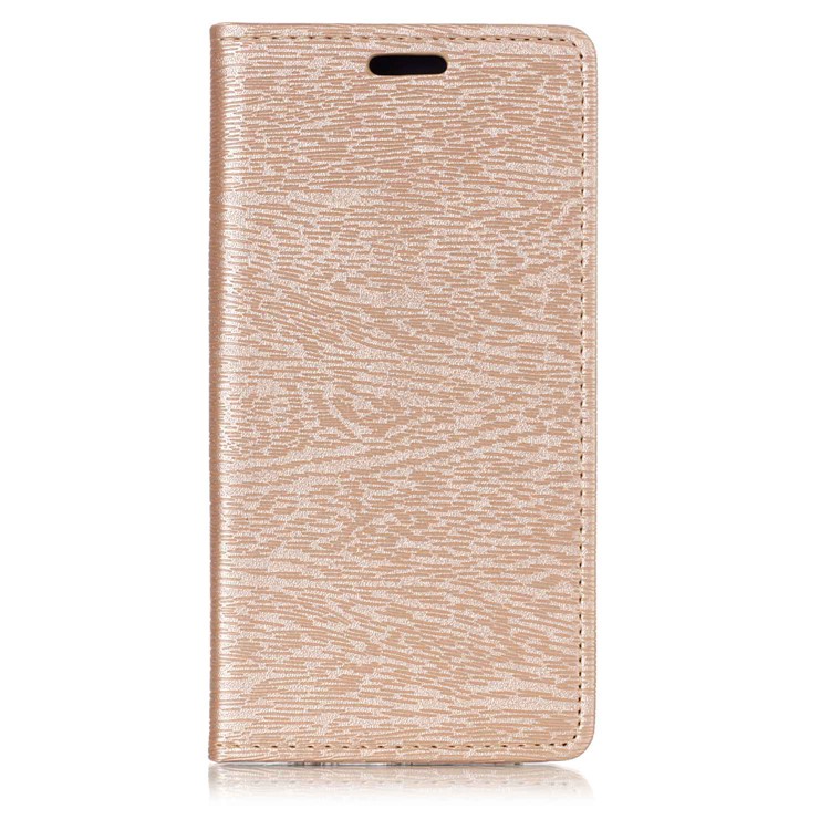 Wood Texture Magnetic Adsorption Leather Stand Casing for Samsung Galaxy A8 (2018) - Gold-1