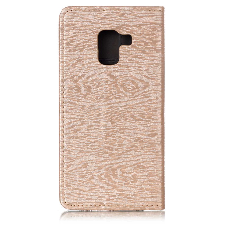 Wood Texture Magnetic Adsorption Leather Stand Casing for Samsung Galaxy A8 (2018) - Gold-2