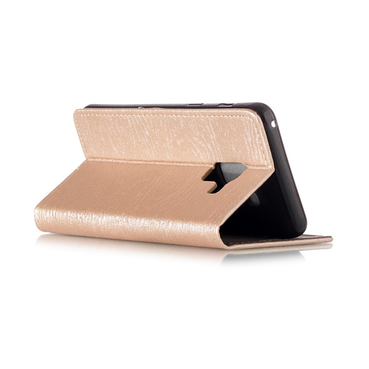 Wood Texture Magnetic Adsorption Leather Stand Casing for Samsung Galaxy A8 (2018) - Gold-3