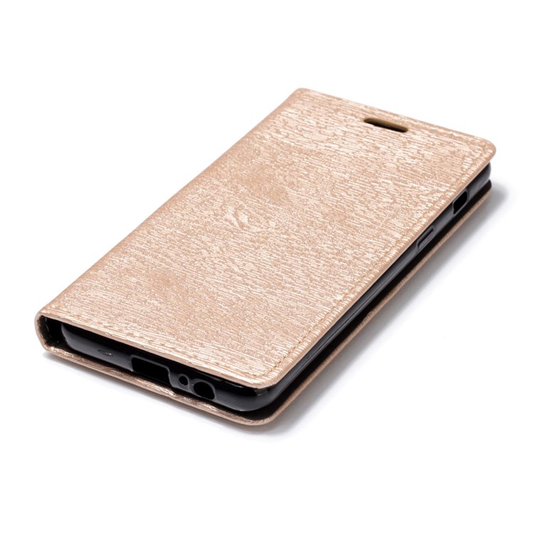 Wood Texture Magnetic Adsorption Leather Stand Casing for Samsung Galaxy A8 (2018) - Gold-4