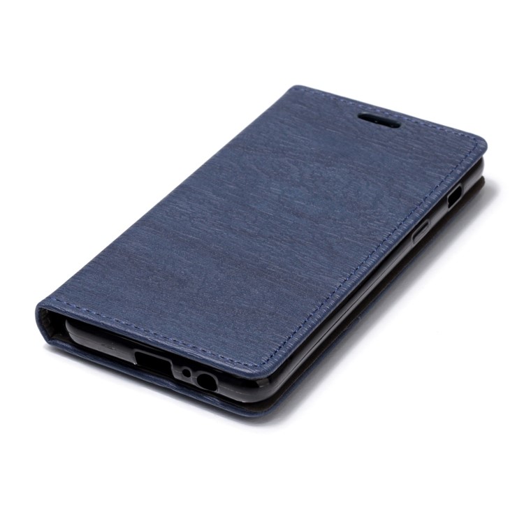 Wood Texture Magnetic Adsorption Leather Stand Mobile Phone Case for Samsung Galaxy A8 (2018) - Blue-4