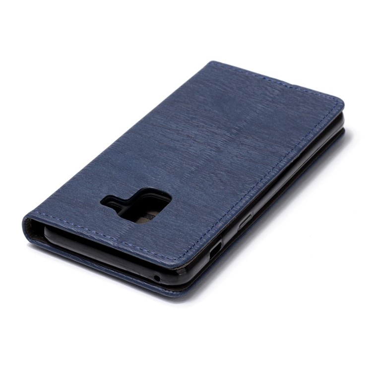 Wood Texture Magnetic Adsorption Leather Stand Mobile Phone Case for Samsung Galaxy A8 (2018) - Blue-5