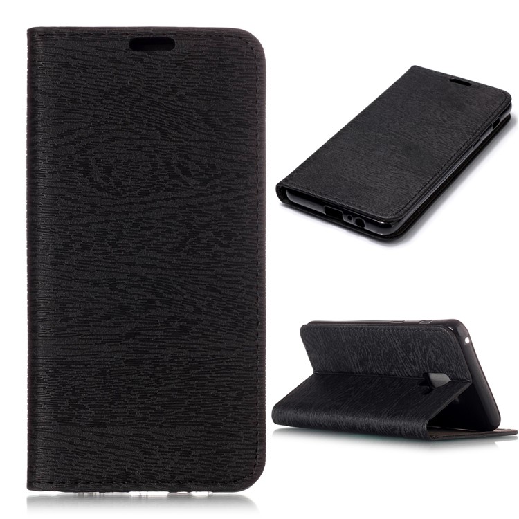 Tree Bark Texture Auto-absorbed Leather Card Holder Case for Samsung Galaxy A8 Plus (2018) - Black-1