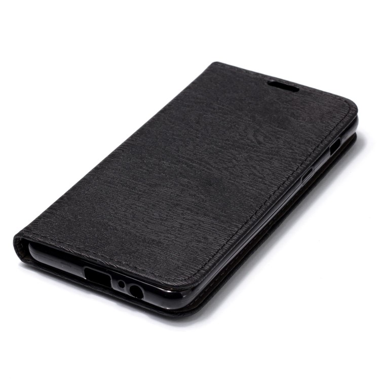 Tree Bark Texture Auto-absorbed Leather Card Holder Case for Samsung Galaxy A8 Plus (2018) - Black-4