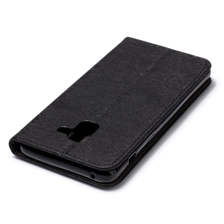 Tree Bark Texture Auto-absorbed Leather Card Holder Case for Samsung Galaxy A8 Plus (2018) - Black-5