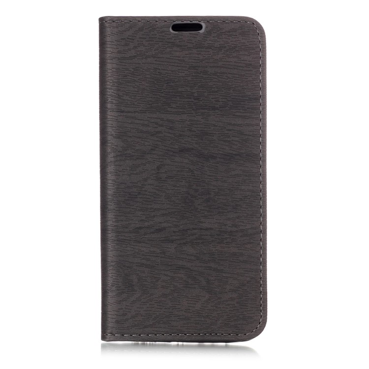 Tree Bark Texture Auto-absorbed Leather Card Holder Phone Casing for Samsung Galaxy A8+ (2018) - Grey-1
