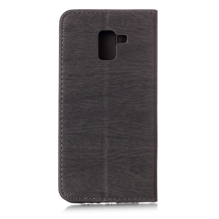 Tree Bark Texture Auto-absorbed Leather Card Holder Phone Casing for Samsung Galaxy A8+ (2018) - Grey-2