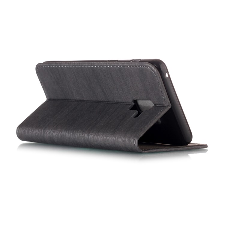 Tree Bark Texture Auto-absorbed Leather Card Holder Phone Casing for Samsung Galaxy A8+ (2018) - Grey-3