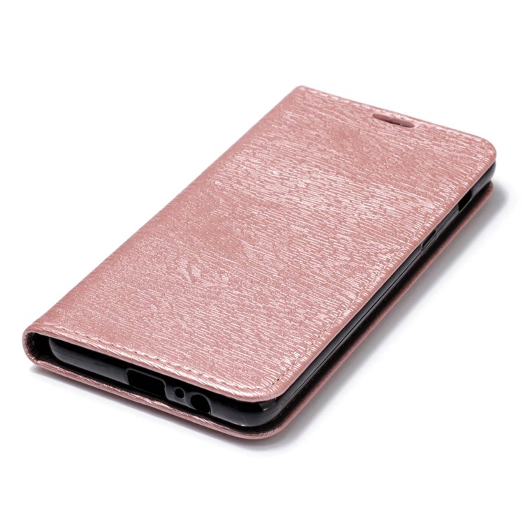 Tree Bark Texture Magnetic Adsorption Leather Card Slots Shell for Samsung Galaxy A8 Plus (2018) - Rose Gold-4