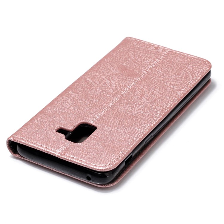 Tree Bark Texture Magnetic Adsorption Leather Card Slots Shell for Samsung Galaxy A8 Plus (2018) - Rose Gold-5