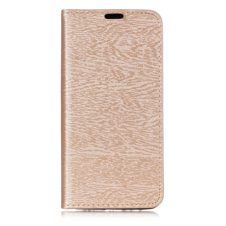 Tree Bark Texture Auto-absorbed Leather Stand Flip Case for Samsung Galaxy A8 Plus (2018) - Gold-1