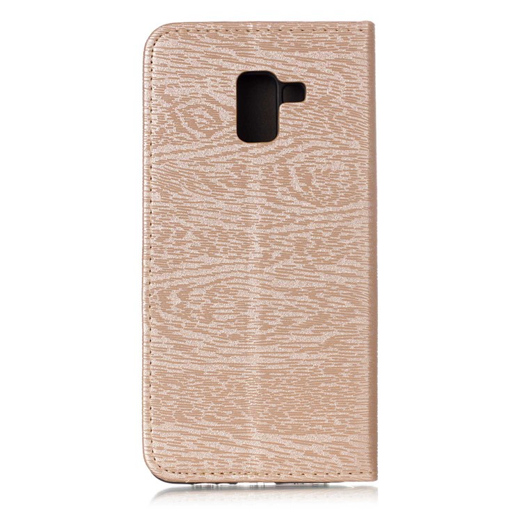 Tree Bark Texture Auto-absorbed Leather Stand Flip Case for Samsung Galaxy A8 Plus (2018) - Gold-2