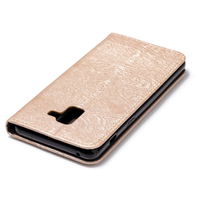 Tree Bark Texture Auto-absorbed Leather Stand Flip Case for Samsung Galaxy A8 Plus (2018) - Gold-5