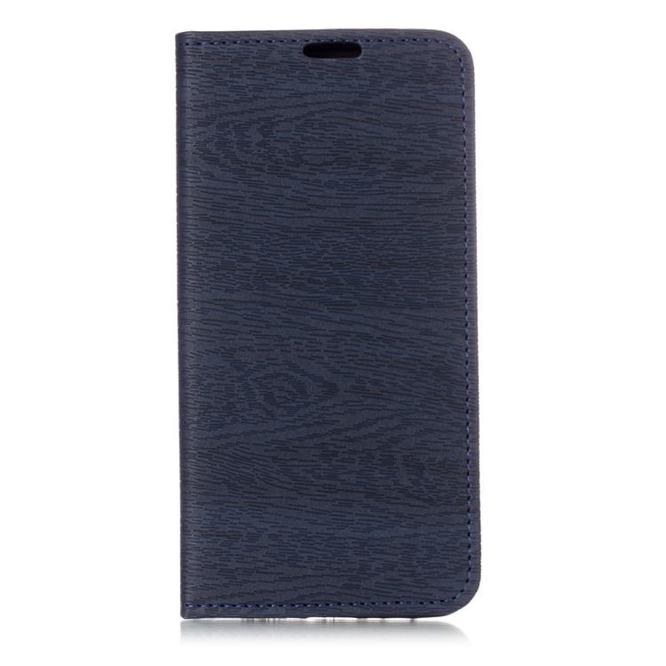 Tree Bark Texture Magnetic Adsorption Leather Stand Mobile Cover for Samsung Galaxy A8+ (2018) - Dark Blue-1