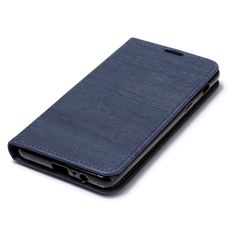 Tree Bark Texture Magnetic Adsorption Leather Stand Mobile Cover for Samsung Galaxy A8+ (2018) - Dark Blue-4